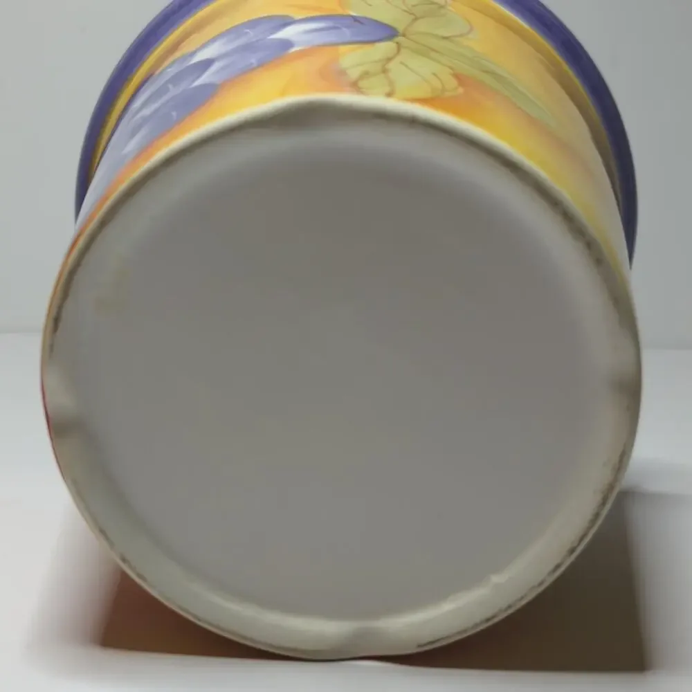 Vtg Tuscan-Style Hand Painted Ceramic Cachepot Planter Utensil Crock Grapes 5.5